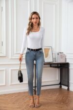 VICHYIE Womens Summer Short Sleeve Tops Square Neck Ribbed Slim Fitted Shirts Casual Tee Tshirt - Image 6