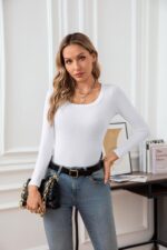 VICHYIE Womens Summer Short Sleeve Tops Square Neck Ribbed Slim Fitted Shirts Casual Tee Tshirt - Image 7