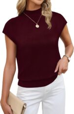 Sampeel Womens Short Sleeve Sweater Mock Neck Summer Top Dressy Casual Basic Knit Pullover Shirt - Image 3