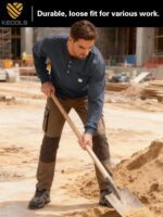 Men's Loose Fit Heavyweight Work Long Sleeve Henley T-Shirts Workwear Pocket Tee(Regular&Tall) - Image 3