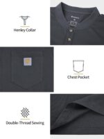 Men's Loose Fit Heavyweight Work Long Sleeve Henley T-Shirts Workwear Pocket Tee(Regular&Tall) - Image 4
