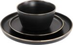 Elama Paul 16 Piece Stoneware Dinnerware Set in Matt Black with Gold Rim, Matte Black, 16 Piece Set (Arthur Paul Louis Set) - Image 3