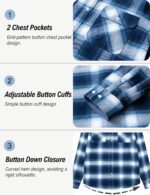 MAGNIVIT Flannel Shirt for Men Cotton Long Sleeve Plaid Shirt Lightweight Button Up Checkered Shirt Jacket with 2 Pockets - Image 6