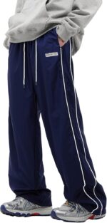 WZIKAI Men's Baggy Sweatpants Elastic Waist Drawstring Track Pants Y2K Casual Streetwear Parachute Pants with Pockets - Image 3
