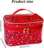Star Print Green PVC Makeup Bag with Handle - 8.66 * 5.51 * 5.51 inch,Clear Storage Bag Toiletry Pocket Portable Zippered Pouch Waterproof Cosmetic Organizer Bags for Women (Green-L) - Image 3