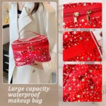 Star Print Green PVC Makeup Bag with Handle - 8.66 * 5.51 * 5.51 inch,Clear Storage Bag Toiletry Pocket Portable Zippered Pouch Waterproof Cosmetic Organizer Bags for Women (Green-L) - Image 4
