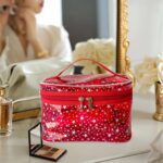 Star Print Green PVC Makeup Bag with Handle - 8.66 * 5.51 * 5.51 inch,Clear Storage Bag Toiletry Pocket Portable Zippered Pouch Waterproof Cosmetic Organizer Bags for Women (Green-L) - Image 5