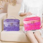 Star Print Green PVC Makeup Bag with Handle - 8.66 * 5.51 * 5.51 inch,Clear Storage Bag Toiletry Pocket Portable Zippered Pouch Waterproof Cosmetic Organizer Bags for Women (Green-L) - Image 6