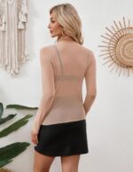 Zeagoo Womens Mesh Long Sleeve Tops Mock Neck Going Out See Through Shirts Sexy Sheer Blouses Clubwear S-XXL - Image 5