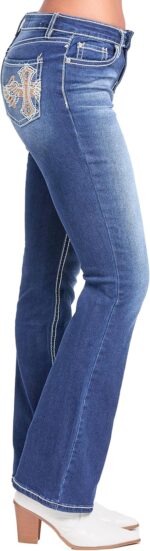 YMI Women's YMI Jeans Women's Mid Rise Heavy Stitch Bootcut Cross Studded Jeans - Image 3