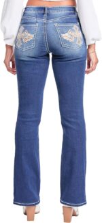 YMI Women's YMI Jeans Women's Mid Rise Heavy Stitch Bootcut Cross Studded Jeans - Image 4