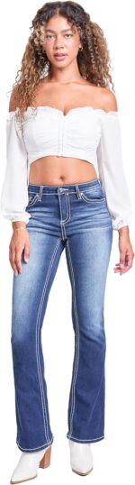 YMI Women's YMI Jeans Women's Mid Rise Heavy Stitch Bootcut Cross Studded Jeans - Image 6