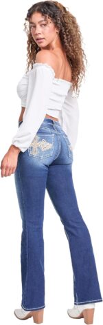 YMI Women's YMI Jeans Women's Mid Rise Heavy Stitch Bootcut Cross Studded Jeans - Image 8