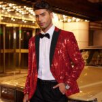 COOFANDY Mens Sequin Blazer Tuxedo Party Prom Wedding Tuxedo One Button Jacket - Image 3