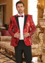 COOFANDY Mens Sequin Blazer Tuxedo Party Prom Wedding Tuxedo One Button Jacket - Image 4