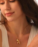 CCINPPY Heart Letter Necklace, 14k Gold Plated Initial Dainty Necklace for Women, Chunky Bubble Balloon Charm Pendant Name Personalized Jewelry Gift - Image 4