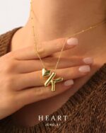 CCINPPY Heart Letter Necklace, 14k Gold Plated Initial Dainty Necklace for Women, Chunky Bubble Balloon Charm Pendant Name Personalized Jewelry Gift - Image 5