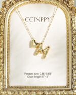 CCINPPY Heart Letter Necklace, 14k Gold Plated Initial Dainty Necklace for Women, Chunky Bubble Balloon Charm Pendant Name Personalized Jewelry Gift - Image 6