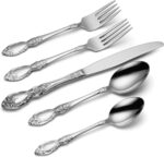Oneida Silverware Set For 8, Wordsworth 45-Piece with Serving Utensils, Service For 8, Ornate Pattern, Mirror Finish, 18/0 Stainless Steel, Dishwasher Safe, Knives Spoons and Forks (Silver, 45 Pieces) - Image 5