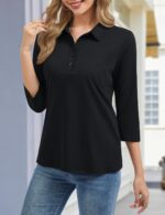 YUCOLEN Polo Shirts for Women 3/4 Sleeve Tops Golf Tees 5-Button Collared Cotton Shirt Business Casual - Image 3