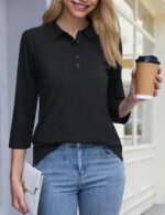 YUCOLEN Polo Shirts for Women 3/4 Sleeve Tops Golf Tees 5-Button Collared Cotton Shirt Business Casual - Image 4