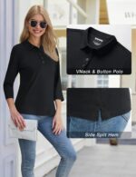 YUCOLEN Polo Shirts for Women 3/4 Sleeve Tops Golf Tees 5-Button Collared Cotton Shirt Business Casual - Image 6