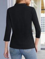 YUCOLEN Polo Shirts for Women 3/4 Sleeve Tops Golf Tees 5-Button Collared Cotton Shirt Business Casual - Image 7