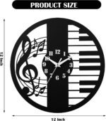 12 Inch Music Themed Wall Clock - Piano Key & Musical Note Design, Silent and Battery Operated - Perfect for Music Room, Studio Decor - Gift for Pianists, Musicians & Music Lover - Image 8