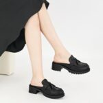 Ablanczoom Mules for Women Backless Closed Toe Loafers Slip On Platform Chunky Heel Tassel Work Shoes for Office Business Casual - Image 7