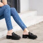 Ablanczoom Mules for Women Backless Closed Toe Loafers Slip On Platform Chunky Heel Tassel Work Shoes for Office Business Casual - Image 8