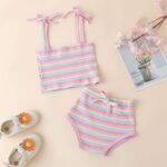 MODNTOGA Newborn Toddler Baby Girls Summer Clothes Set Rainbow Outfits Sleeveless Halter Tank Top Striped Shorts Pants - Image 3