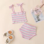 MODNTOGA Newborn Toddler Baby Girls Summer Clothes Set Rainbow Outfits Sleeveless Halter Tank Top Striped Shorts Pants - Image 4