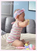 MODNTOGA Newborn Toddler Baby Girls Summer Clothes Set Rainbow Outfits Sleeveless Halter Tank Top Striped Shorts Pants - Image 7