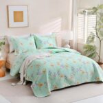 JSD Green Floral Quilt Set Twin Size, 2 Piece Printed Bedspreads Coverlet with Pillow Sham, Soft Microfiber Quilted Blanket - Image 8