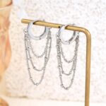 Ritach Chain Earrings for Women Trendy Sterling Silver Post Gold Silver Huggie Chain Dangle Drop Earrings for Sensitive Ears - Image 7