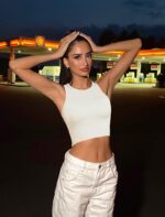 OLCHEE Womens 3 Pack Crop Tank Tops Basic Seamless Ribbed Round High Neck Racerback Workout Top Summer Causal Yoga Gym Shirts - Image 4