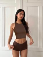 OLCHEE Womens 3 Pack Crop Tank Tops Basic Seamless Ribbed Round High Neck Racerback Workout Top Summer Causal Yoga Gym Shirts - Image 6