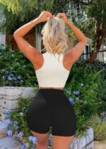 OLCHEE Womens 3 Pack Crop Tank Tops Basic Seamless Ribbed Round High Neck Racerback Workout Top Summer Causal Yoga Gym Shirts - Image 7