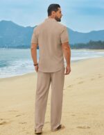 COOFANDY Men's Linen Sets 2 Piece Beach Outfit Casual Short Sleeve Button Down Shirts Loose Pants Summer Vacation Outfits - Image 4