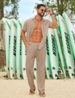 COOFANDY Men's Linen Sets 2 Piece Beach Outfit Casual Short Sleeve Button Down Shirts Loose Pants Summer Vacation Outfits - Image 5
