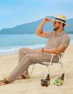 COOFANDY Men's Linen Sets 2 Piece Beach Outfit Casual Short Sleeve Button Down Shirts Loose Pants Summer Vacation Outfits - Image 6