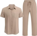 COOFANDY Men's Linen Sets 2 Piece Beach Outfit Casual Short Sleeve Button Down Shirts Loose Pants Summer Vacation Outfits - Image 8