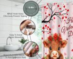 Valentine's Highland Cow Shower Curtain Red Pink Heart Flower Cute Animal Bull Funny Creative 70" WX70 H Bathroom Fabric Curtain with Hooks - Image 7