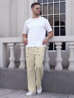 Mens Cotton Linen Pants Casual Summer Vacation Baggy Beach Pants Buttoned Drawstring Yoga Trousers with Pockets - Image 6