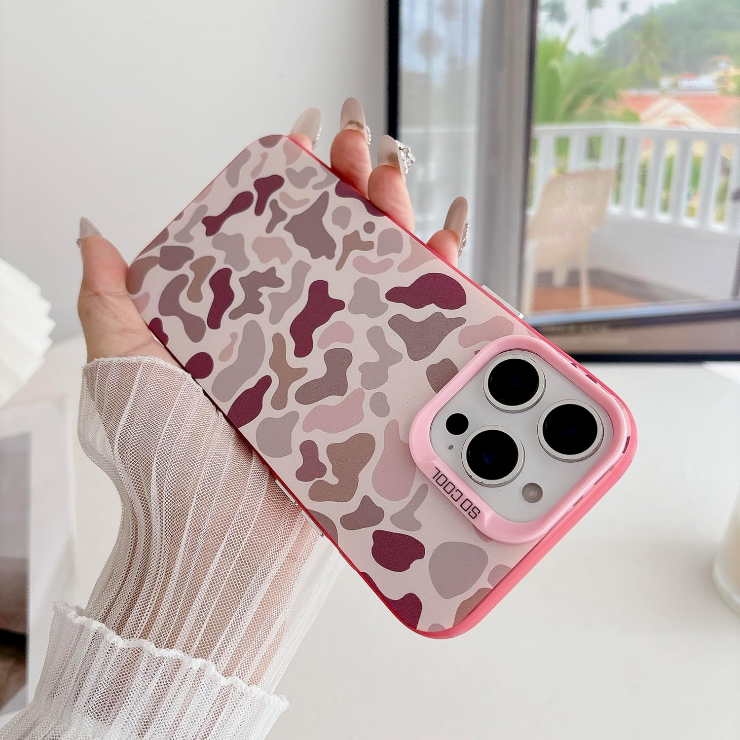 for iPhone 16 Pro Max Case, Vintage Camo Pattern Design for Men Boys Teens, Cool Camouflage Shockproof Protective Cover for Girls Women - Pink - Image 3