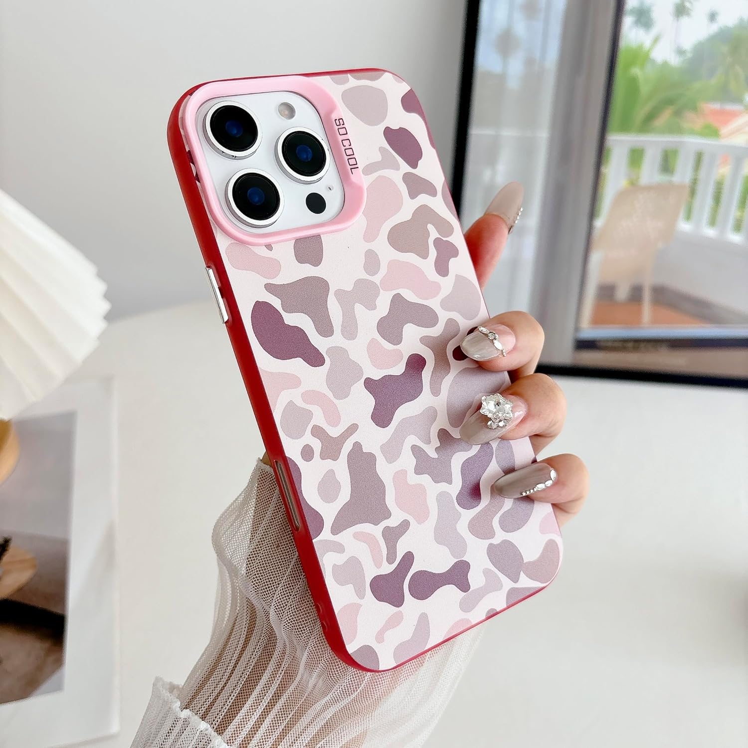 for iPhone 16 Pro Max Case, Vintage Camo Pattern Design for Men Boys Teens, Cool Camouflage Shockproof Protective Cover for Girls Women - Pink - Image 4