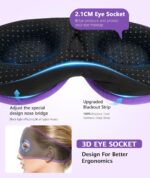 LC-dolida Sleep Mask with Headphones Bluetooth 5.4, 3D Sleeping Headphones for Side Sleepers Bluetooth Sleep Mask Blackout Bluetooth Eye Mask for Sleeping Travel Meditation Men Women - Image 5