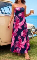 PRETTYGARDEN Sleeveless Floral Summer Maxi Dresses for Women 2026 Tube Top Flowy Long Dress Tropical Beach Vacation Clothes - Image 3