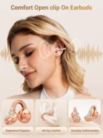 JewelPods C01 Pro Open Ear Headphones,Clip-on Earbuds Wireless Bluetooth with Crystal, Secure, Lightweight, Premium Audio-Water Resistant-Up to 72 hrs Play, Leather Charging Case,Gift for Her - Image 5