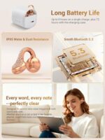 JewelPods C01 Pro Open Ear Headphones,Clip-on Earbuds Wireless Bluetooth with Crystal, Secure, Lightweight, Premium Audio-Water Resistant-Up to 72 hrs Play, Leather Charging Case,Gift for Her - Image 7